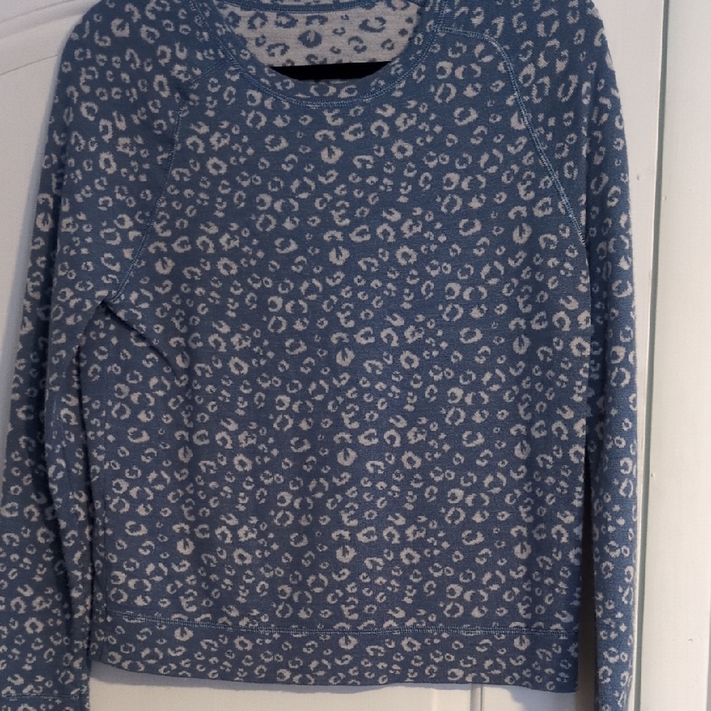 Blue Leopard Print Crew Neck Sweater